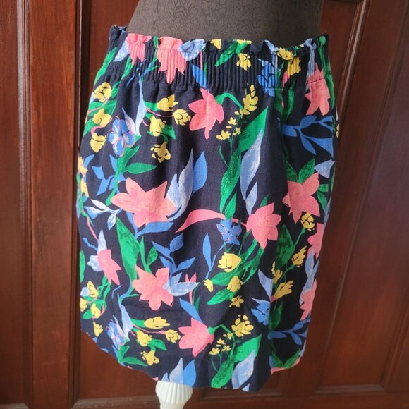 J  Crew Floral Print Linen Elastic Waist Womens Skirt  Size 10 - Picture 1 of 4